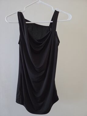 Source Unknown Black Draped Short Sleeve Top